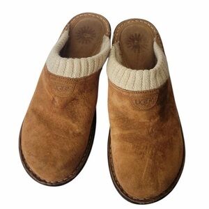 UGG Australia Gael Brown Suede Clogs with Cream Knit Trim
